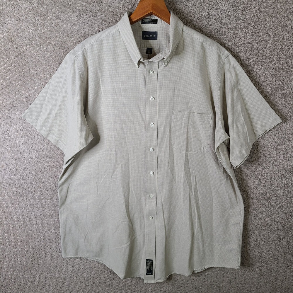 Alexander‎ Lloyd Menswear Shirt Mens 18.5 Tall Beige Button Down Short Sleeve